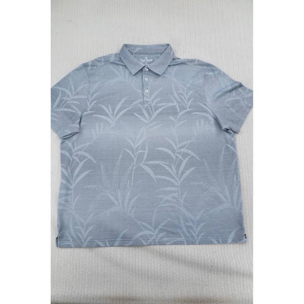 Nat Nast Shirt Mens 2XL XXL Gray Hawaiian Floral Print Short Sleeve Golf Polo